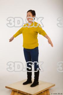 Whole body yellow sweater blue jeans black shoes a pose…
